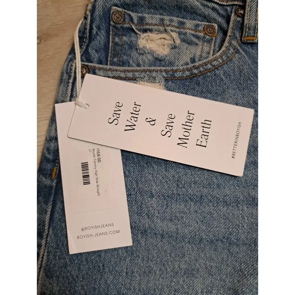 Revolve Boyish Tommy High-Rise Straight Distressed Jeans Button Fly 27 Raw Hem - Picture 5 of 9